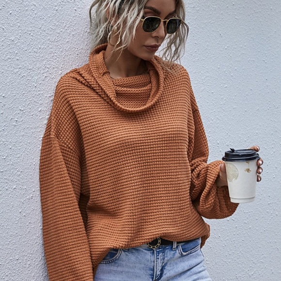 Black Oversized cowl neck wide long sleeve top - Picture 2 of 15